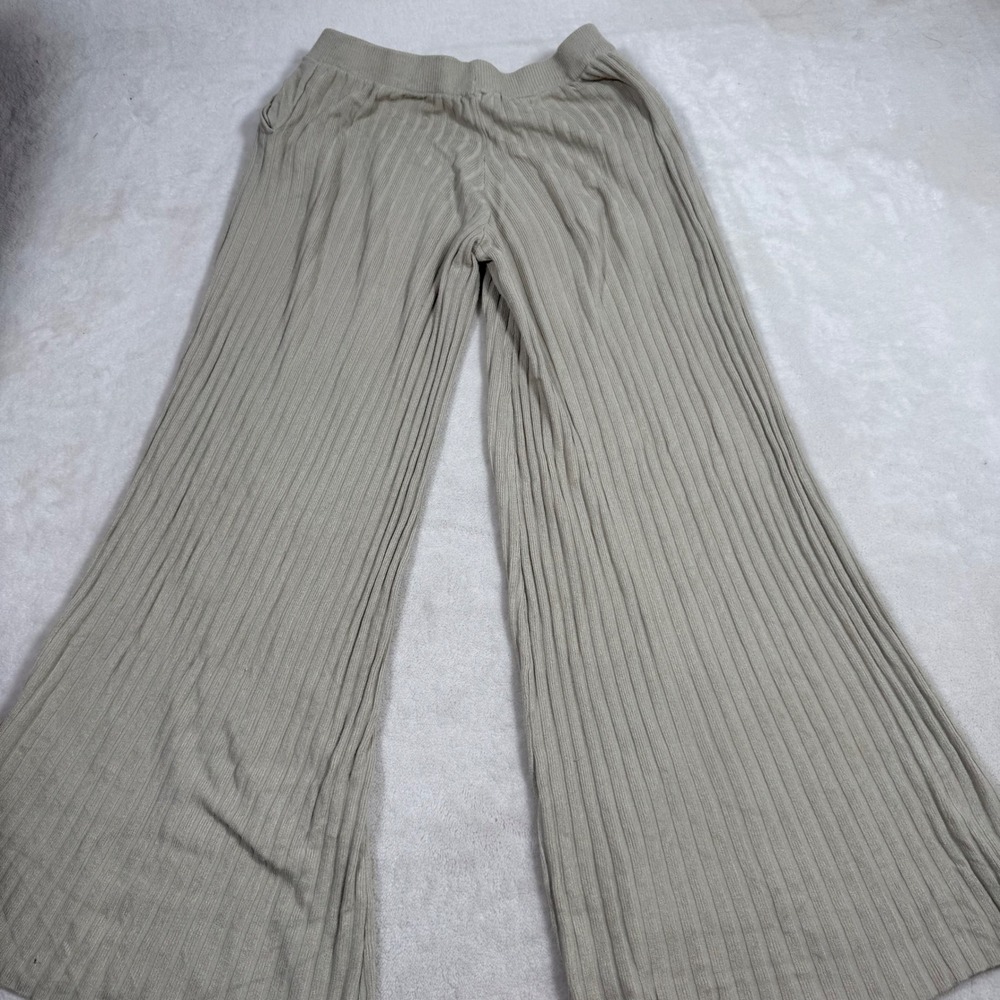 Princess Polly Ribbed Knit Wide Leg Pants‎ Beige Taupe Lounge Trousers L/XL